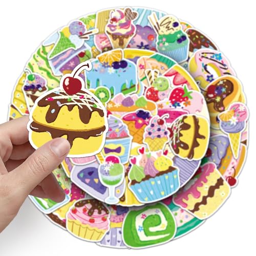 50PCS Cute Dessert Candy Stickers Cakes and Desserts Children and Teenagers Notebook Water Bottle Skateboard Luggage Helmet Diary Waterproof Vinyl Aesthetic Party Rewards Stickers (Colourful) - color: Colourful