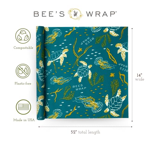 Bee's Wrap Beeswax Wraps for Food - Cut to Size 14x52" Beeswax Wrap Roll - Plastic Free Made in USA Reusable Natural Food Wrap - Ocean - style: Ocean