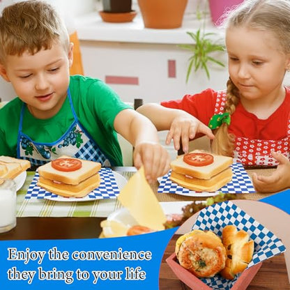 200 Pcs Wax Paper Sheets for Food Deli Wrap Paper Sheets 8.5x8.5"Food Basket Liners Checkered Square Sandwich Wraps for Burgers Bread Restaurant Barbecue Picnic(Blue) - color: Blue