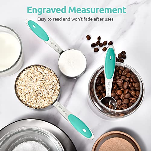 Measuring Cups and Spoons Set: U-Taste 18/8 Stainless Steel 12 Pieces Metal Stacking Kitchen Baking Cooking Food Measure Set 7 Cups 5 Spoons with Strengthened Weld Joints (Aqua Sky) - color: Aqua Sky