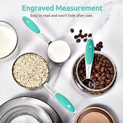 Measuring Cups and Spoons Set: U-Taste 18/8 Stainless Steel 12 Pieces Metal Stacking Kitchen Baking Cooking Food Measure Set 7 Cups 5 Spoons with Strengthened Weld Joints (Aqua Sky) - color: Aqua Sky