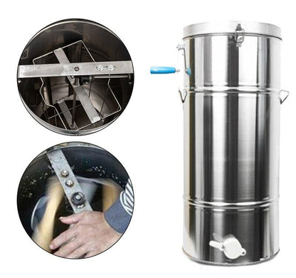 Honey Extractor Separator, 2-Frame Stainless Steel Honey Extractor Manual Honey Extractor Honey Drum Spinner, Beekeeping Extraction Apiary Centrifuge Equipment, 27.5''x13.8''