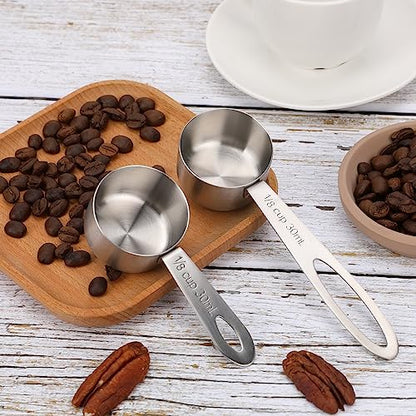 4Pcs 1/8 Cup Measuring Cup, 30ml Scoop, Stainless Steel Measuring Cups, Coffee Scoops, Measuring Scoops Tablespoon Measure Spoon, Short Handle & Long Handle Cooking Measuring Scoop(30ML) - color: 4 Pcs/Set