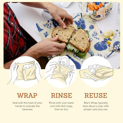 Bee's Wrap Beeswax Wraps for Bread - Beeswax Bread Wrap for Sourdough & Bread Storage - Plastic Free Made in USA Reusable Natural Food Wrap - Bees & Bears - color: Bees & Bears
