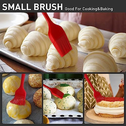Begonia Silicone Basting Pastry Brush-2pcs Heat Resistant Cooking Brush for Oil, Sauce, Butter, BBQ, Grill and Marinade, BPA Free, Dishwasher Safe （Red） - color: Red