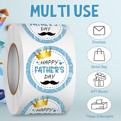 Louise Maelys 500PCS Father’s Day Stickers 1.5inch Round Happy Father's Day Labels with Gold Crown Mustache Design for Gift Wrapping, Cards, Envelopes - color: Happy Father Day