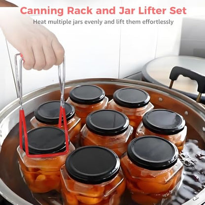 Canning Rack Jar Lifter - 11.3 Inches Canning Rack with Tong, Stainless Steel Canning Steamer Set, Canning Rack for Water Bath Canner for Wide Mouth or Regular Mouth Mason Jars, Ball Jars