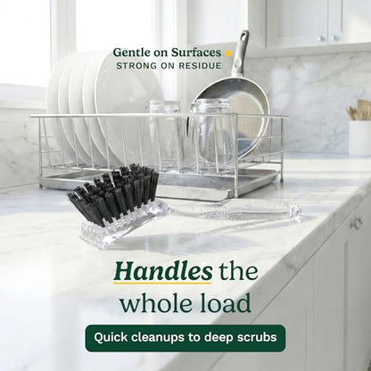 Cuisinart Dish Brush with Handle, 2 Pack, Firm Bristles | Multi-purpose dish scrubber for plates, pots, and pans, deep cleaning removes grease, safe for nonstick, built-in scraper - color: Rectangular- Black