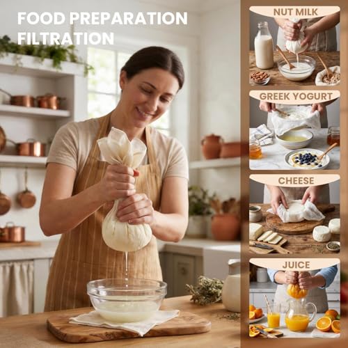 Cheese Cloth Bag - Straining & Cooking Cotton Strainer | 6 Pieces Fine Mesh Unbleached Cotton Straining Cloth For Juicing Soy Milk Yogurt Making Diy Drinks Crafts
