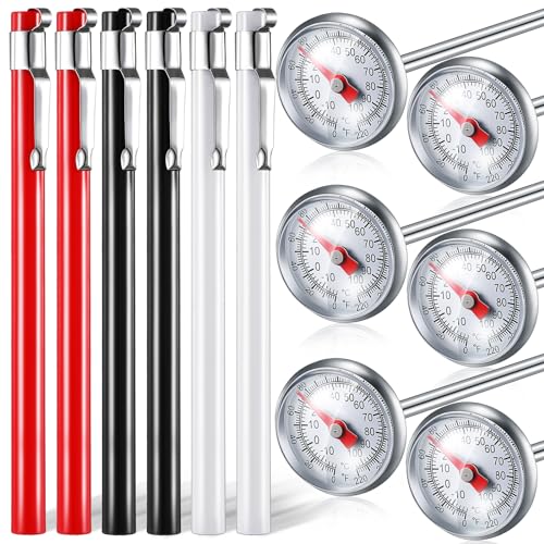 Xuhal 6 Pcs Stainless Steel Kitchen Thermometer with 5 Inch Long Stem 1 Inch Dial Thermometer Milk Frothing Food for Oven Probe Meat Grill BBQ Cooking Chocolate Water(Black, Red, White) - color: Black, Red, White