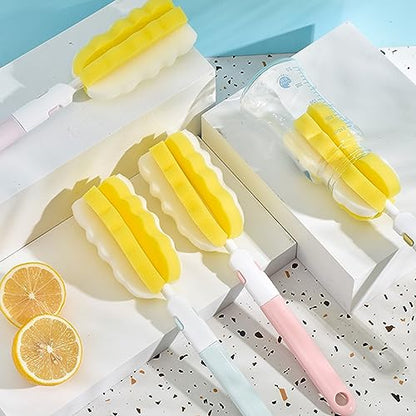 INVODA 4PCS Bottle Brush Long Handle Cup Cleaner Brush Sponge Bottle Scrubber Detachable Handle Portable Sponge Cleaning Brush for Baby Bottle Dishwashing Kitchen Clean Glasses Mugs (4 PCS) - color: Yellow Sponge Brush 4pcs