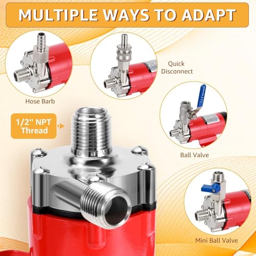 MRbrew Wort Pump With Switch Stainless Steel Magnetic Beer Pump Brewing for Wort Transfer, 1/2”NPT Thread Head 110V Quiet Operation Excellent High Temperature Resistance System for Homebrew - size: Red Pump (Switch)