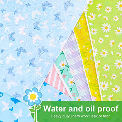 240Pcs Wax Paper Dry Waxed Deli Paper Sheets 12x12 inch Sandwich Wrap Paper Floral Parchment Sheets Basket Liner Food Paper Sheets for Carnival Home Kitchen Picnic Spring Summer Tea Party Favors - color: Spring Theme 240 Sheets