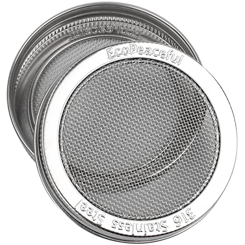2 Pack ONE-PIECE 316 Surgical Stainless Steel Sprouting Lids for Wide Mouth Mason Jar (Ball Kerr) - One-Piece- Strainer Mesh Lids - Rust-Proof - size: 2 Count (For Wide Mouth Jars 3 3⁄8" Outer ∅)