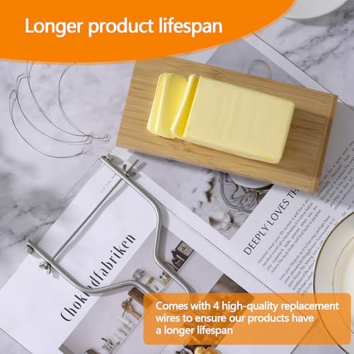 Cheese Slicer & Cheese Cutter Stainless Steel Cheese Slicers with Cutting Wire replacement device & 4 Replacement Wires.for Block Cheese, Butter & Fruit etc.