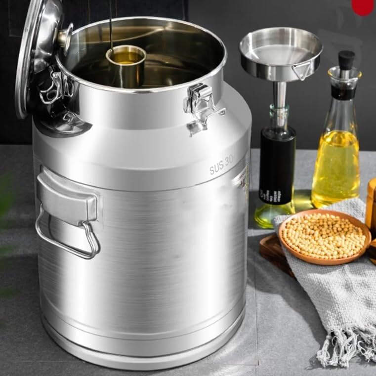 Oil Barrel Wine Barrel Liquid Storage Container, Milk Transport Can Milk Tank Fermentation Tank Sealed Barrel, Stainless Steel with Funnel(64L) - size: 64L