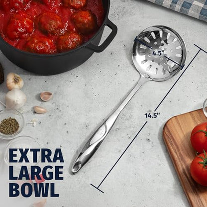Zulay Kitchen Stainless Steel Slotted Spoon - 14.5” Large Skimmer Frying Spoon for Draining & Serving - Heat-Resistant, Rust-Proof & Dishwasher Safe Kitchen Utensil for Everyday Use - size: Draining Spoon