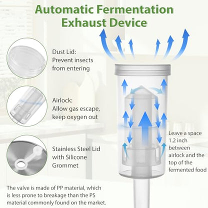 Fermentation Kit for Wide Mouth Mason Jars, 4 Easy-Lift Glass Weights, 4 Stainless Steel Fermentation Lids with Airlocks, 6 Silicone Rings and 6 Silicone Stoppers (Jars Not Included)