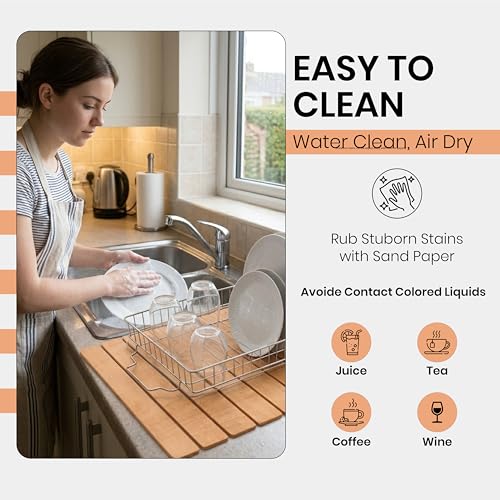 Large Stone Drying Mat 24"x16" – Diatomaceous Earth Stone Dish Drying Mat – Foldable, Ultra-Absorbent & Quick-Drying Countertop Protector for Cups, Plates, Utensils & Cookware - Wood Grain Textured - color: Wood Grain