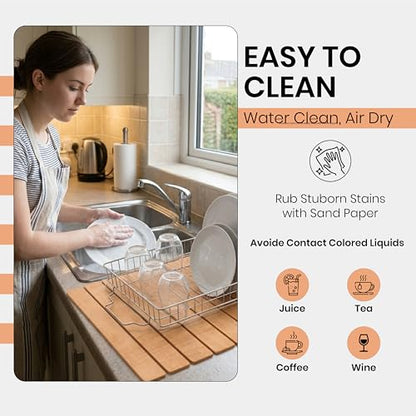 Large Stone Drying Mat 24"x16" – Diatomaceous Earth Stone Dish Drying Mat – Foldable, Ultra-Absorbent & Quick-Drying Countertop Protector for Cups, Plates, Utensils & Cookware - Wood Grain Textured - color: Wood Grain