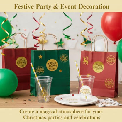 500pcs Christmas Stickers Clear Gold Foil Merry Christmas Stickers Packaging Labels for Small Business Envelope Seals Holiday Gift Box Birthday Party Favors - color: 500pcs- Gold Foil Merry Christmas