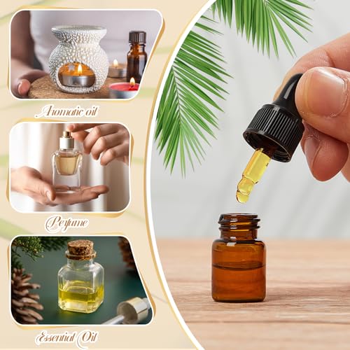 Didaey 200 Pcs 1/2/3/5/10/15 ml Mini Glass Oil Dropper Bottle Bulk, Clear Essential Small Empty Bottles Sample Containers Perfume Liquid Vials with Cap for Traveling (2 ml,Amber) - color: Amber, size: 2 ml