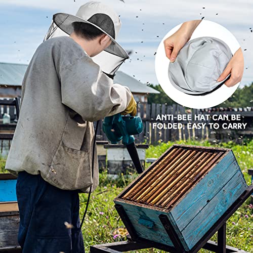 Xuhal Bee Keeping Hats and Gloves Includes Thick Goatskin Leather Bee Gloves with Ventilated Sleeves and Bee Keeper Fencing Veil Mosquito Hats Sun Hat with Hidden Net Mesh Mask