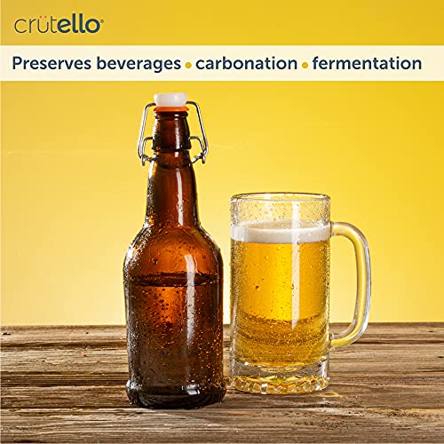 Crutello 16 Ounce Amber Glass Flip Top Beer Bottle for Brewing - Kombucha, Soda, Juice - 12 Pack 16 Oz Glass Bottles with Lids for Fermentation, Storage, Drinking - A Family-Owned American Brand