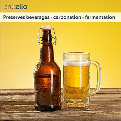 Crutello 16 Ounce Amber Glass Flip Top Beer Bottle for Brewing - Kombucha, Soda, Juice - 12 Pack 16 Oz Glass Bottles with Lids for Fermentation, Storage, Drinking - A Family-Owned American Brand