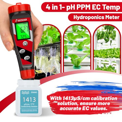 UIUZMAR pH Meter for Water Hydroponics Supplies - pH Up and Down Tester Digital PPM Meter EC Meter Combo for Home Growers – Accurate pH Tester TDS EC Reader for Hydroponics - color: Red