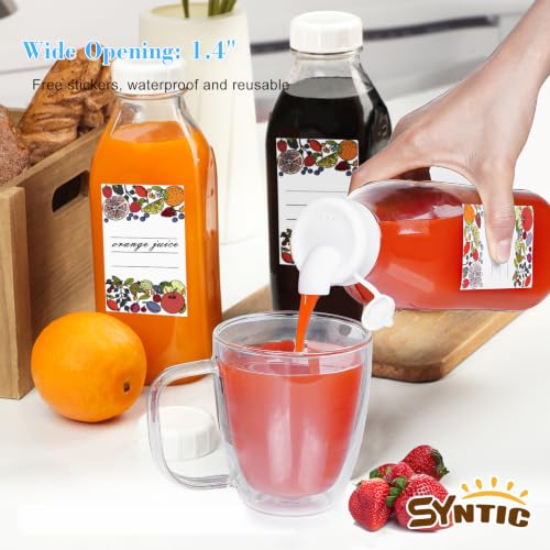 4 Pack 1 Liter Glass Milk Bottles w Scale, 100% Airtight Heavy Duty Screw Lid - 32 Oz Drinking Jars w 2 Pour Spouts - Glass Bottles for Milk, Honey, Jam, Creamer - Dishwasher Safe(Extra 2 Lids) - style: Milk Bottle-4pack