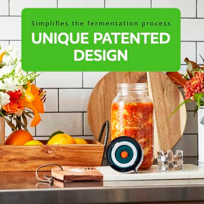 Fermentation Lids Starter Set, Includes 3 Airlock Fermentation Lids and 3 Glass Weights, Sauerkraut Fermenting Kit for Wide Mouth Mason Jar, Pickles, Vegetables, & Kimchi Making Kit - color: Blue
