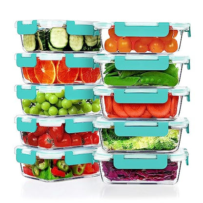 VERONES 10Pack 22OZ Glass Meal Prep Containers, Airtight Glass Lunch Containers Set, Glass Food Storage Containers with Lids,Exclusive of BPA, for Microwave, Oven, Freezer&Dishwasher Friendly,Green - color: Green