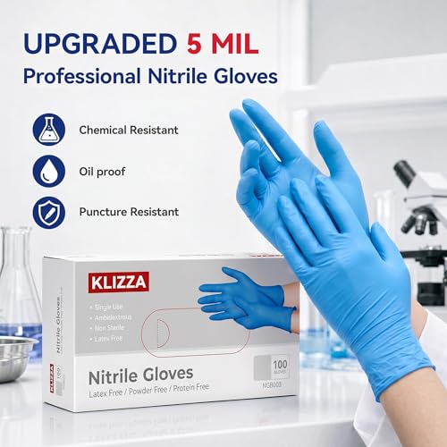 Nitrile Exam Gloves, 5 mil Chemical Resistant Latex & Powder Free, Disposable Food Safe Glove, Blue, S/M/L/XL, Box/100 - size: X-Large