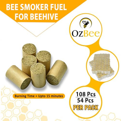 OZBEE Smoker Fuel Pellets | Natural Beekeeping Smoker Pellets Premium Eco-Friendly Bee Hive Smoker Fuel for Beekeeping Supplies | 108 Pcs - 54 Pcs Per Pack