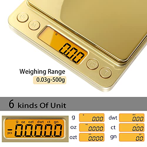 Fuzion Digital Scale .01 Gram Accuracy, 500g Mini Food Scales for Small Jewelry, Gold, Herb, Spice - Weight Gram and Oz - color: Gold