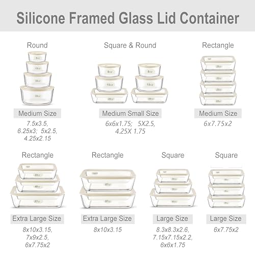 Urban Green Glass Food Container Set with Glass Lid, 6 Pack, Food Storage Containers Set, Airtight, LeakProof, Micowave Safe, 100% Plastic Free, Meal Prep Containers (White Color) - color: White Sand-6P