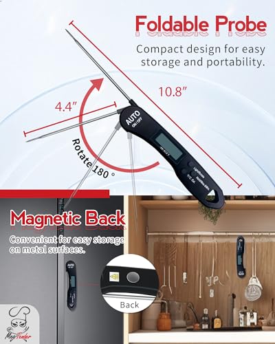 Ultra-Fast 1.2s Instant Read Meat Thermometer for Grilling & Smoking, ±1°F Accuracy with Calibration, Reversible Backlit LCD for Left/Right Hand, Magnetic Digital Food Thermometer for BBQ, Candy, Oil