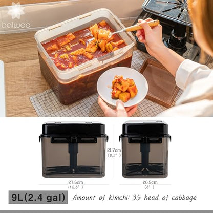 SMART Automatic Press Plate Food Storage Container for Kimchi Sauerkraut Pickle Fermentaion/Airtight Lid Food Storage Container for Preserved Food Bulk Fermentation (9L / 2.4 gal) - size: 9 L