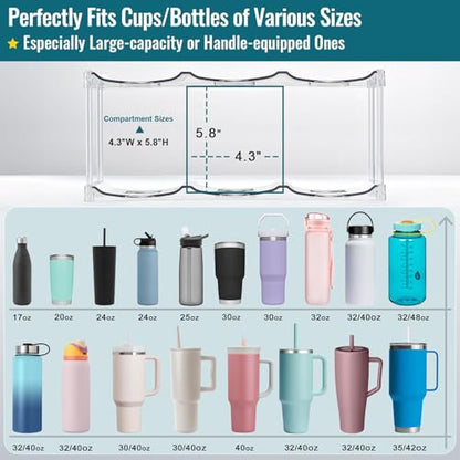 Design for Stanley 40 OZ & Large Bottles & Tumblers with Handle, Acrylic Water Bottle Organizer - Stackable Clear Wine Rack, Cup Holder for Home Kitchen Pantry Shelf Countertop Cabinet, 2 Tier Hold 6 - size: 2 Tier for 6