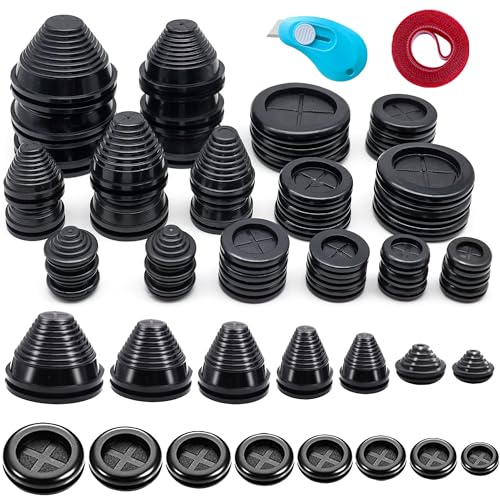 Vrupin 32 Piece Closed Rubber Grommet Firewall Solid Closed Hole Plug Kit, Tower and Round Double Sided Rubber Hole Plugs for Wire Electrical Plumbing Systems. - size: 15 Sizes-Black