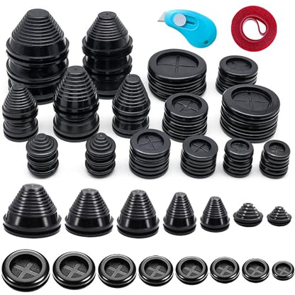 Vrupin 32 Piece Closed Rubber Grommet Firewall Solid Closed Hole Plug Kit, Tower and Round Double Sided Rubber Hole Plugs for Wire Electrical Plumbing Systems. - size: 15 Sizes-Black