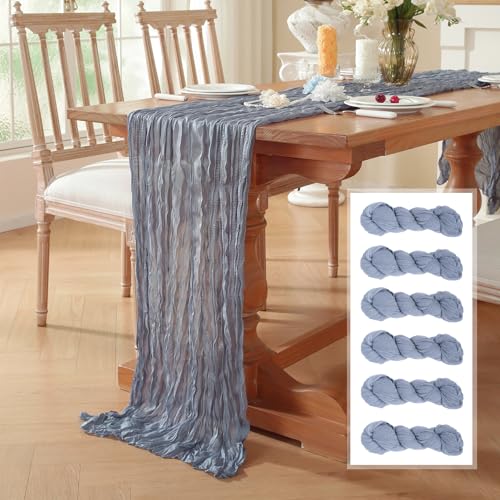 6 Pack Cheesecloth Table Runner, Fall Table Runner 120 Inch – Dusty Blue Cheesecloth Gauze – 10FT Cheese Cloth Runner for Wedding, Party, Baby Shower, Home Decorations - color: Dusty Blue, size: 10ft x 6pcs