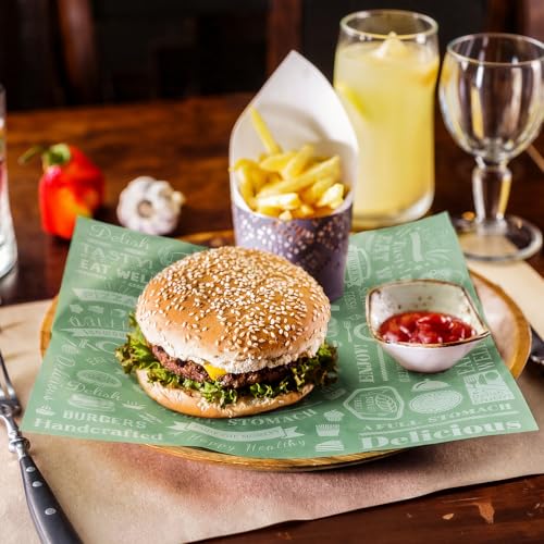 Outus 600 Pcs 12 x 12 Inch Deli Wax Paper Sheets Grease Resistant Tray Basket Liners Newsprint Paper Water and Grease Proof Sandwich Wrapping Square Hot Dog Wrapper for Food Baking (Sage Color) - color: Sage Color