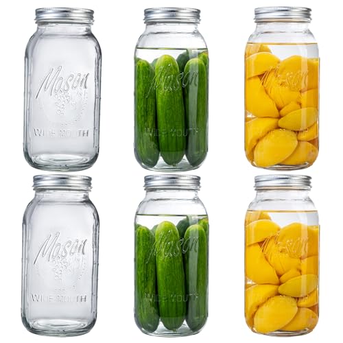 WELLIFE 6 Pack 64oz Wide Mouth Mason Jars,Half Gallon Mason Jar for Pickling, Canning, Fermenting and Food Storage, Microwave & Dishwasher Safe - color: Clear Mason Jars 64oz-6Pcs