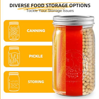 Miuyhji Wide Mouth Mason Jars 32 oz with Lids [9-Pack], Canning Jars with Metal Airtight Lids and Bands, 32 oz Glass Jars for Fermenting, Pickling, Freezing, Preserving, Meal Prep, Jar Décor - size: 32 oz-9Pcs (Clear)