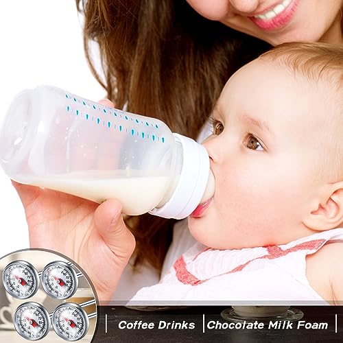 Xuhal 6 Pcs Stainless Steel Kitchen Thermometer with 5 Inch Long Stem 1 Inch Dial Thermometer Milk Frothing Food for Oven Probe Meat Grill BBQ Cooking Chocolate Water(Black, Red) - color: Black, Red