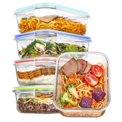 Vtopmart 5 Pack 35oz Glass Food Storage Containers with Lids, Meal Prep Containers, Airtight Reusable Lunch Container Set, Safe for Oven, Microwave, Freezer, and Dishwasher, Multicolour - color: Multicolour, size: 35oz