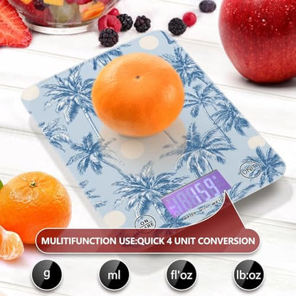 Food Scale Kitchen Scale Food Weight Scales Digital Weight Grams and Ounces Small Electronic Food Scale for Baking Cooking Light Blue Palm Trees and Sun - color: Light Blue Palm Trees and Sun