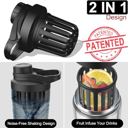Greatyos Stainless Steel Shaker Bottle with Noise-Free Design - Patented 24 oz Insulated Metal Shakers Bottles Cup for Protein Mixes and Pre Workout 100% Leak Proof (Black) - color: Black